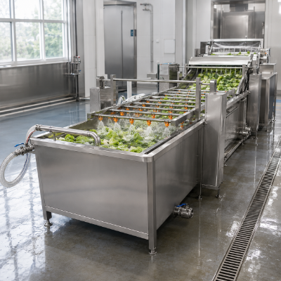 Vegetable processing machine line station layout