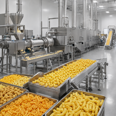 Finished snack brief extrusion process