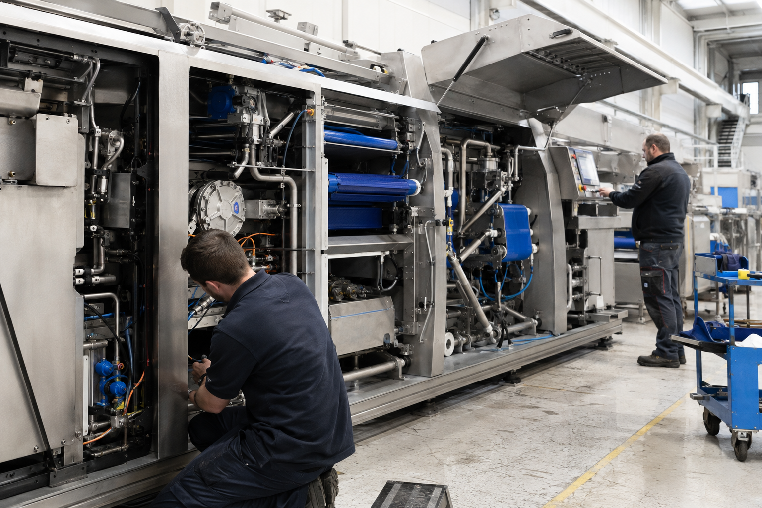Internal engineering details of the freezer machinery undergoing testing