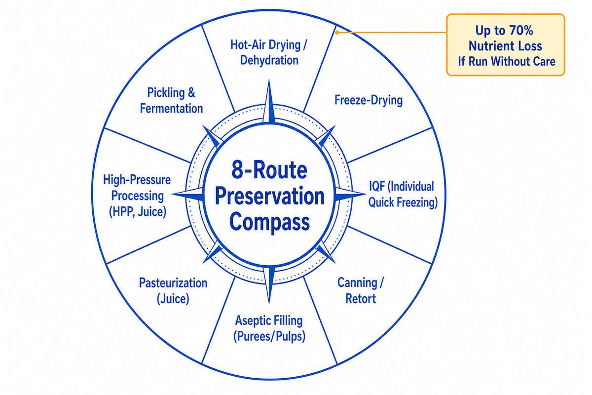 The 8-Route Preservation Compass: Comparing Drying, Freezing, Canning, Aseptic and Fermentation Methods — Shengtu