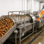 Stainless steel root vegetable washing and peeling line processing potatoes and carrots