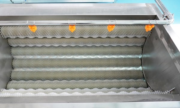 Vegetable washing and peeling roller bed detail
