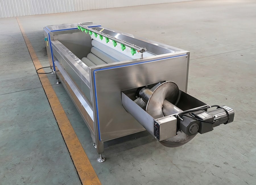 Vegetable washing and peeling machine specification side view