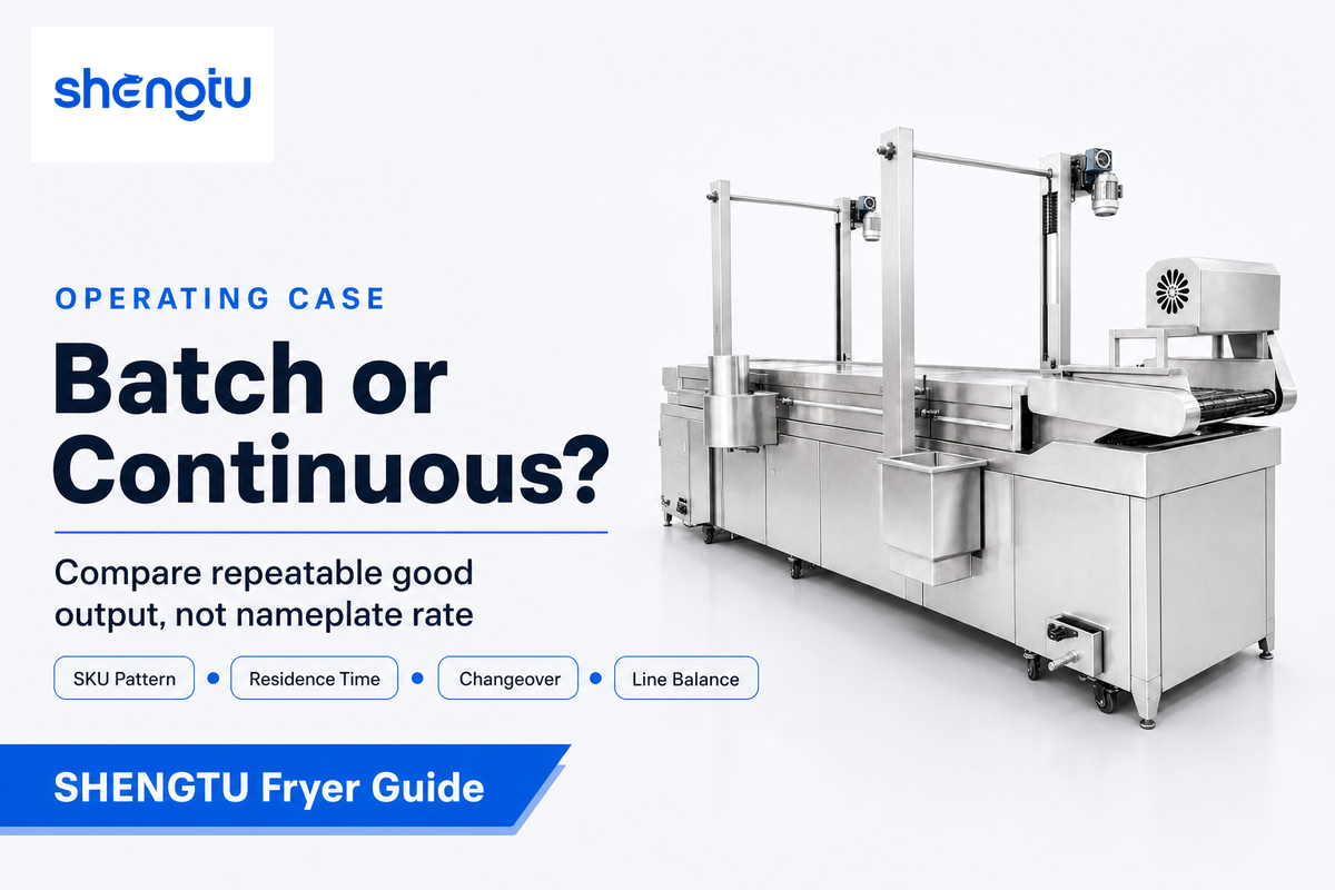 Choose batch or continuous frying from the product and schedule case — Shengtu selection guide