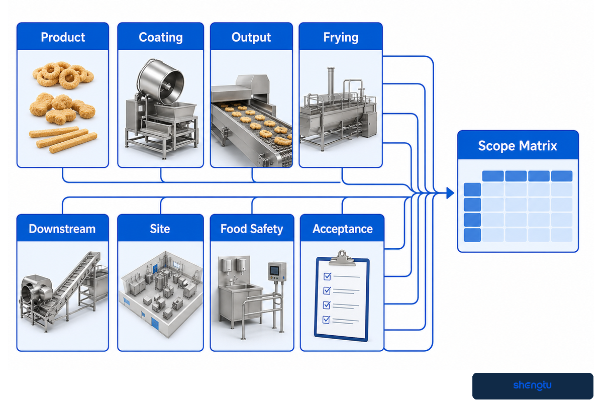 A supplier brief aligns product, coating, output, site, food safety and acceptance inputs