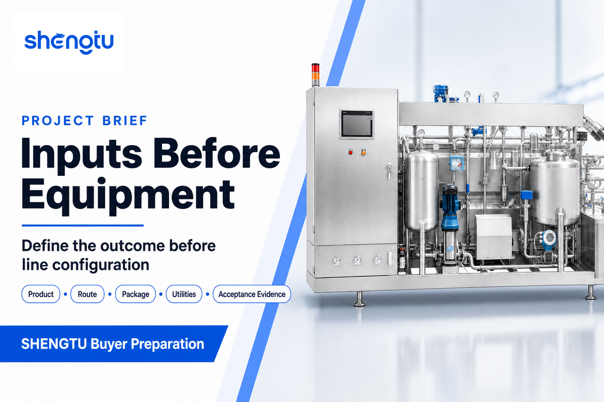 A milk-line brief defines product, route, package, utilities and acceptance evidence — Shengtu buyer guide