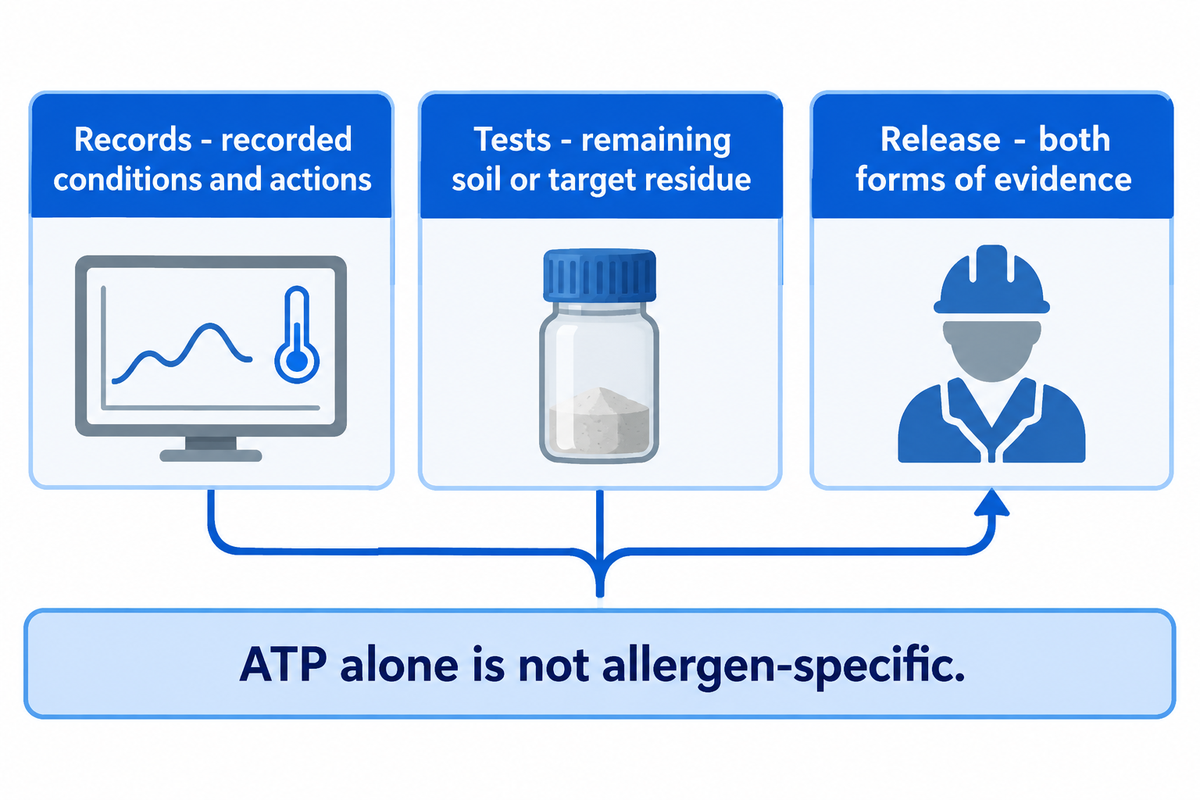 Execution records and residue-specific tests answer different questions; both inform the site's production release decision.