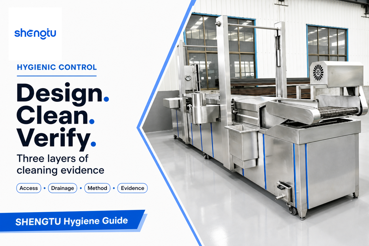 Separate continuous fryer hygienic design, cleaning execution and cleaning verification