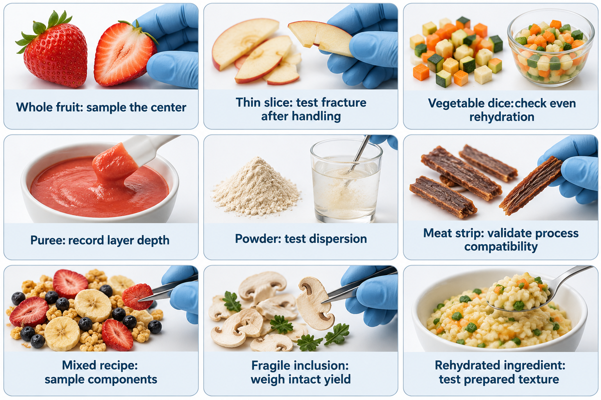 Nine food forms need different scale-up observations,including center samples,dispersion and intact yield