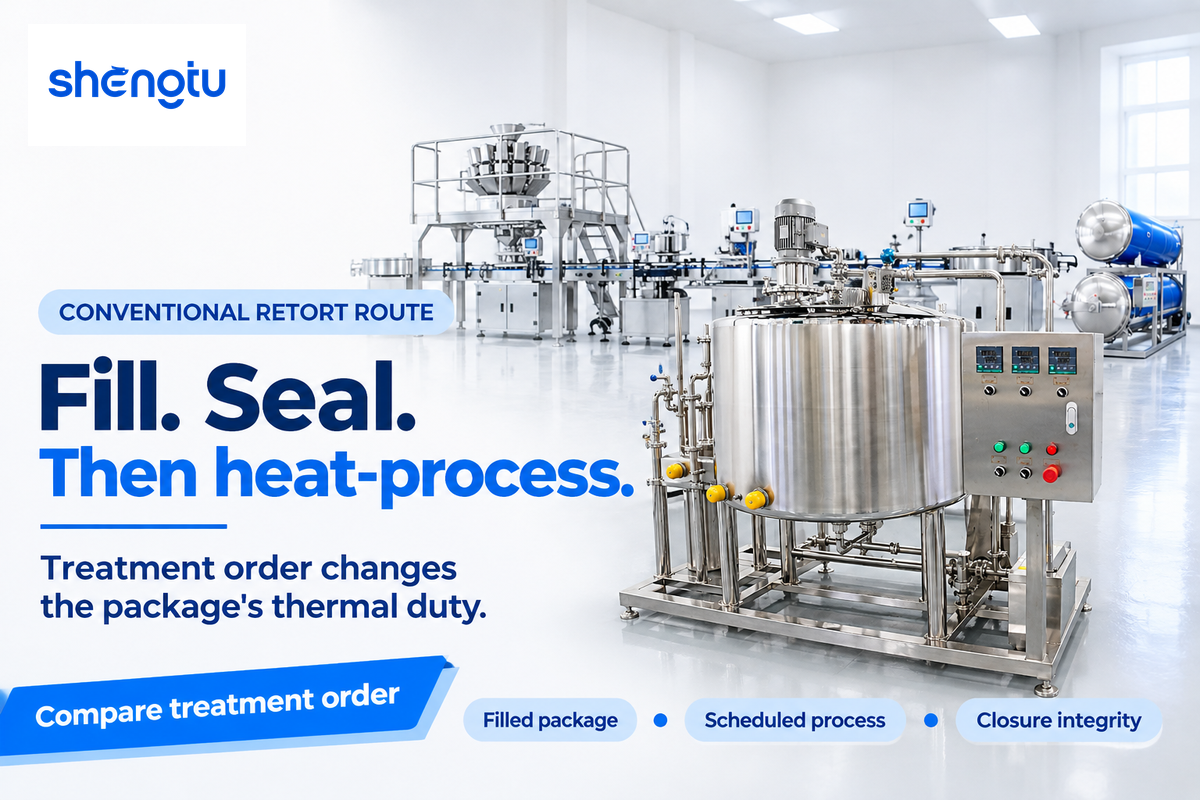Conventional retort heat-processes the sealed package, unlike the separately treated aseptic route; USDA.