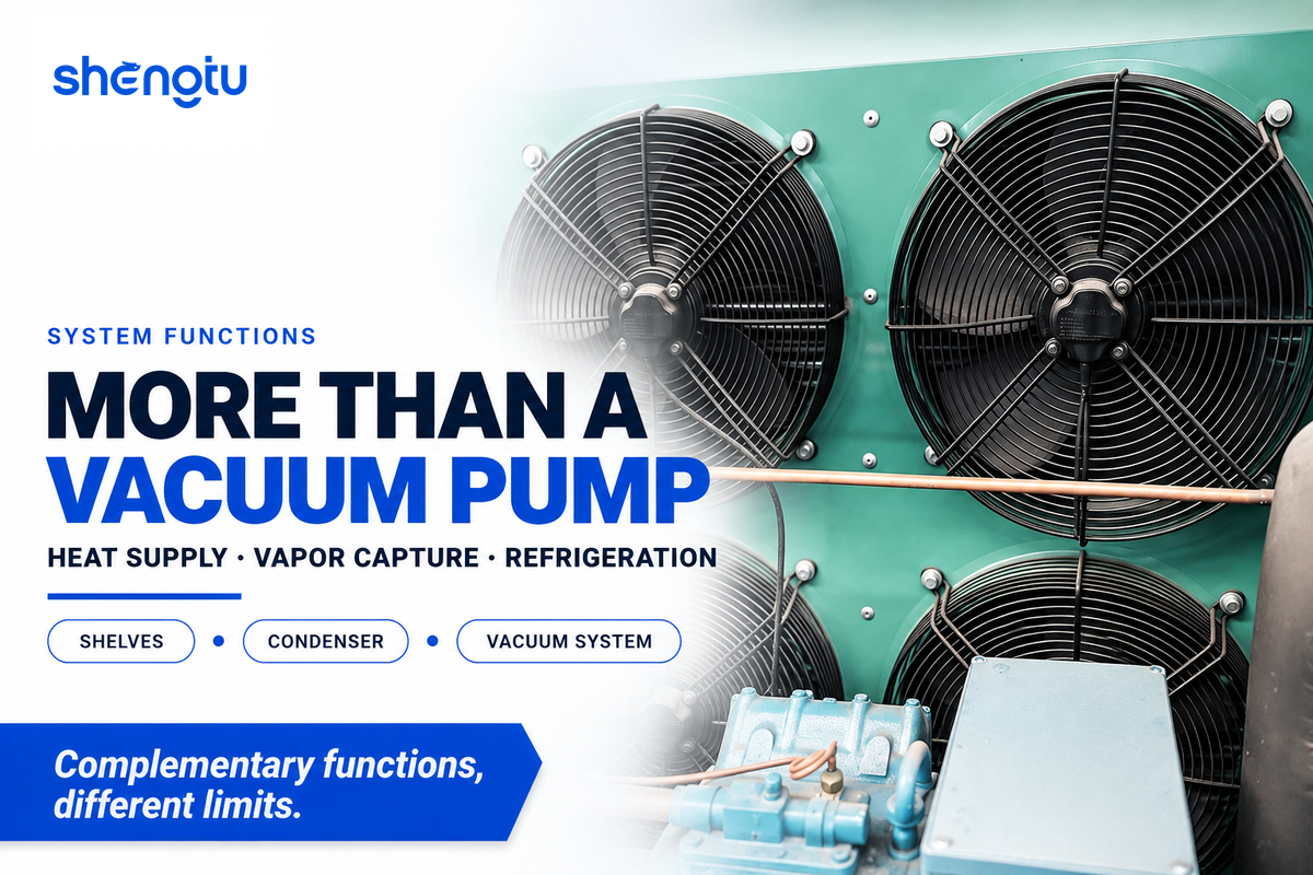 Refrigeration-side hardware illustrates that freeze-drying performance depends on several complementary system functions