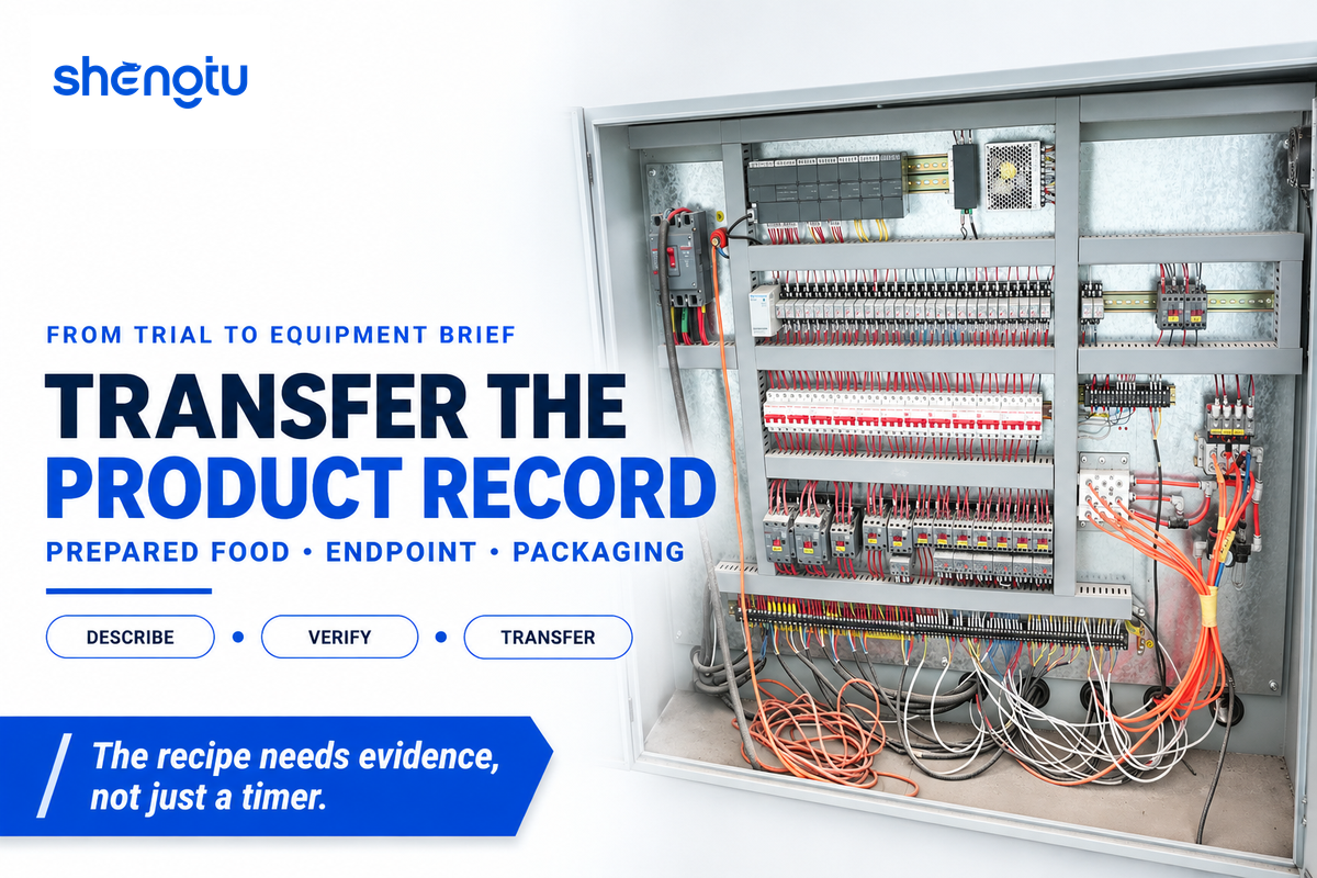 A control-cabinet engineering photograph illustrates transferring product-trial evidence into an industrial equipment brief